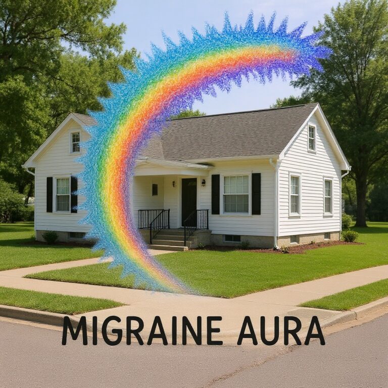 Migraine aura, visual aura, migraine aura symptoms, scintillating scotoma, expanding C with jagged zig-zag lines